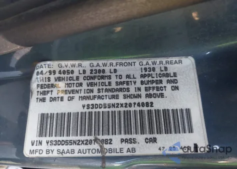 1999 Saab 9-3 from USA, damaged, VIN YS3DD55N2X2074082